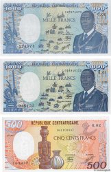 500 et 1000 Francs Lot REPúBLICA CENTROAFRICANA  1985 P.14c, P.15 et P.16