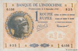 1 Rupee - 1 Roupie FRANZÖSISCHE-INDIEN  1945 P.04d fVZ