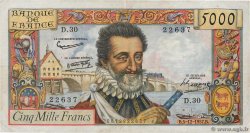 5000 Francs HENRI IV FRANCE  1957 F.49.04 VF-