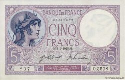 5 Francs FEMME CASQUÉE FRANKREICH  1918 F.03.02 ST