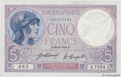 5 Francs FEMME CASQUÉE FRANCE  1921 F.03.05 NEUF