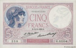 5 Francs FEMME CASQUÉE FRANCE  1928 F.03.12 UNC