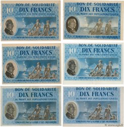 10 Francs BON DE SOLIDARITÉ Lot FRANCE regionalism and various  1941 KL.07vars UNC-