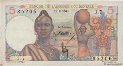 5 Francs AFRIQUE OCCIDENTALE FRANÇAISE (1895-1958)  1943 P.36 pr.SUP