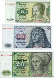 5, 10 et 20 Deutsche Mark Lot GERMAN FEDERAL REPUBLIC  1980 P.30b, P.31d et P.32d UNC-