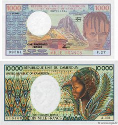 1000 et 10000 Francs Lot CAMERúN  1980 P.16c et P.20