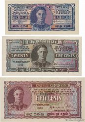 10, 25 et 50 Cents Lot CEYLON  1942 P.043a, P.044a et P.045a fST+
