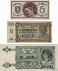 5, 20 et 500 Korun Spécimen SLOVAKIA  1940 P.07s, P.08s et P.12s AU