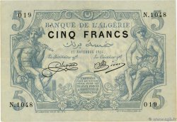 5 Francs ALGERIEN  1916 P.071a fVZ