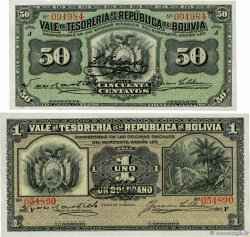 50 Centavos et 1 Boliviano BOLIVIEN  1902 P.091a et P.092a fST+