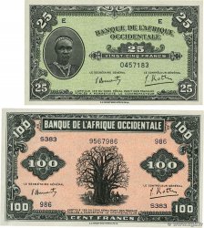 25 et 100 Francs Lot FRENCH WEST AFRICA  1942 P.30a et P.31a