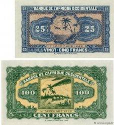 25 et 100 Francs Lot FRENCH WEST AFRICA  1942 P.30a et P.31a SC+