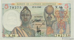 5 Francs FRENCH WEST AFRICA  1943 P.36 fST+