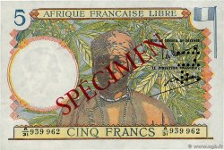 5 Francs Spécimen AFRIQUE ÉQUATORIALE FRANÇAISE Brazzaville 1941 P.06s