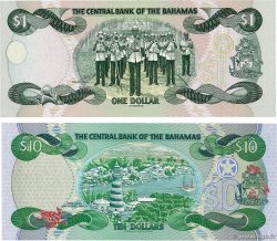 1 et 10 Dollars Lot BAHAMAS  1996 P.57a et P.59a UNC-