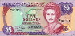 5 Dollars Petit numéro BERMUDA  1989 P.35a UNC-