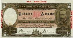 10 Shillings = 1/2 Pound AUSTRALIA  1934 P.20 BC+