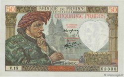 50 Francs JACQUES CŒUR FRANCE  1940 F.19.02 AU-