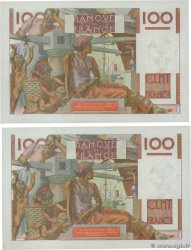 100 Francs JEUNE PAYSAN Consécutifs FRANCE  1951 F.28.29a AU