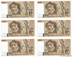 100 Francs DELACROIX imprimé en continu Consécutifs FRANCE  1991 F.69bis.04a UNC