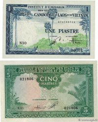 1 Piastre - 1 Dong et 5 Piastres - 5 Dong Lot FRENCH INDOCHINA  1953 P.105 et P.106 AU