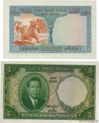 1 Piastre - 1 Dong et 5 Piastres - 5 Dong Lot FRENCH INDOCHINA  1953 P.105 et P.106 AU