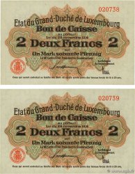 2 Francs / 1 Mark 60 Pfennig Consécutifs LUXEMBOURG  1914 P.22 UNC-