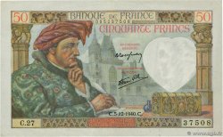 50 Francs JACQUES CŒUR FRANCE  1940 F.19.04 pr.SUP
