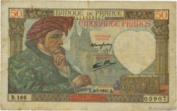 50 Francs JACQUES CŒUR FRANCE  1942 F.19.19 B+