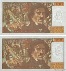 100 Francs DELACROIX imprimé en continu Fauté FRANKREICH  1993 F.69bis.08 VZ