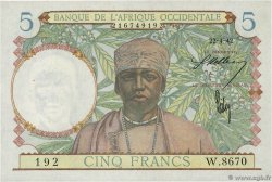 5 Francs FRENCH WEST AFRICA  1942 P.25 UNC-