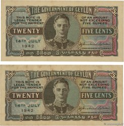 25 Cents Consécutifs CEYLON  1942 P.044a AU