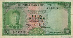 10 Rupees CEYLON  1951 P.048 VF