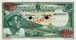 20 Francs Spécimen BELGIAN CONGO  1959 P.31s AU