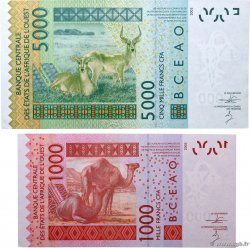 1000 et 5000 Francs Lot WEST AFRICAN STATES  2013 P.215Bm-217Bm UNC-