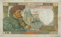 50 Francs JACQUES CŒUR FRANCE  1941 F.19.11 VF-