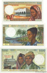 500, 1000 et 5000 Francs Lot COMORES  1976 P.07a, 08a et P.09a SPL