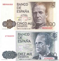 5000 et 10000 Pesetas Lot SPAIN  1979 P.160r et P.161 AU+