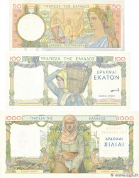 50, 100 et 1000 Drachmes Lot GREECE  1935 P.104 à 106 UNC-