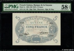 5 Francs Cabasson bleu FRENCH GUIANA  1947 P.01e AU