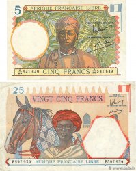 5 Francs et 25 Francs Lot FRENCH EQUATORIAL AFRICA Brazzaville 1941 P.06a et 07