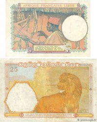5 Francs et 25 Francs Lot AFRIQUE ÉQUATORIALE FRANÇAISE Brazzaville 1941 P.06a et 07 MBC+