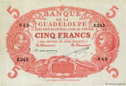 5 Francs Cabasson rouge GUADELOUPE  1943 P.07c XF
