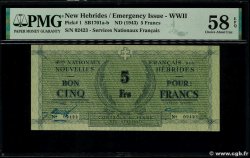 5 Francs NUOVE EBRIDI  1943 P.01 AU