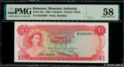 3 Dollars BAHAMAS  1968 P.28a fST