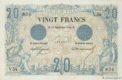20 Francs NOIR FRANCE  1874 F.09.01 AU