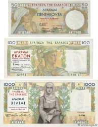 50, 100 et 1000 Drachmes Lot GRIECHENLAND  1935 P.104 à 106 VZ+