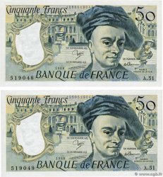50 Francs QUENTIN DE LA TOUR Consécutifs FRANCIA  1988 F.67.14 q.FDC