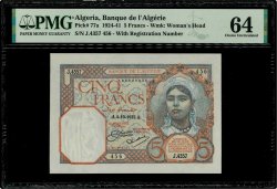 5 Francs ALGERIEN  1933 P.077a fST+