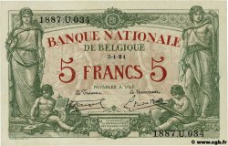 5 Francs BELGIEN  1921 P.075b fST+